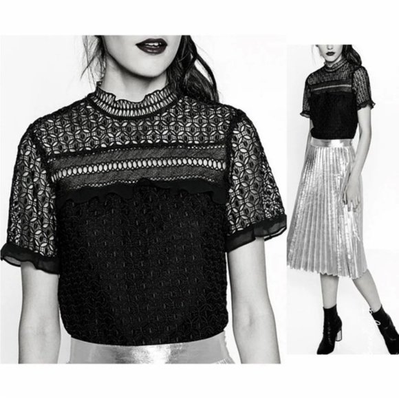 Zara   * GUIPURE LACE MOCK NECKTOP blouse - Picture 11 of 14